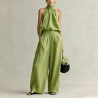 Athena - Women's Halter Neck Wide Leg Matching Set 2