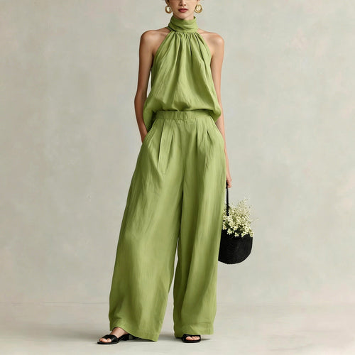 Athena - Women's Halter Neck Wide Leg Matching Set 2