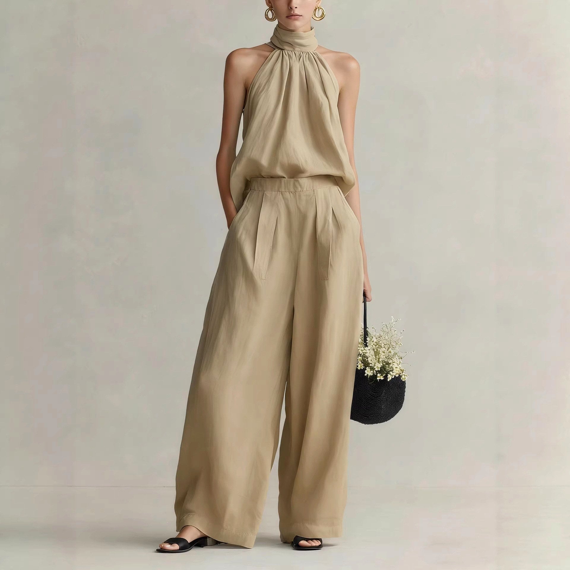 Athena - Women's Halter Neck Wide Leg Matching Set 3