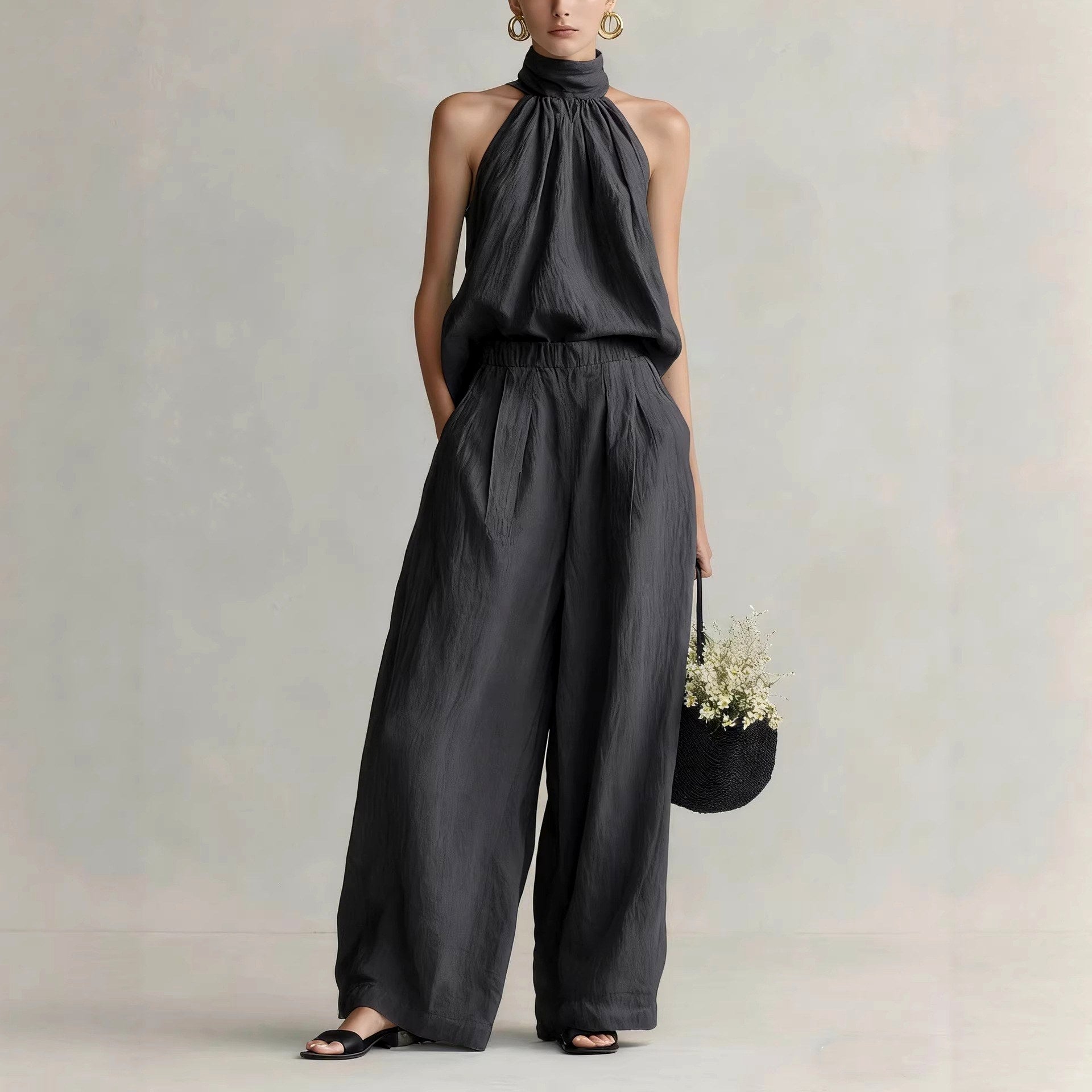 Athena - Women's Halter Neck Wide Leg Matching Set 4