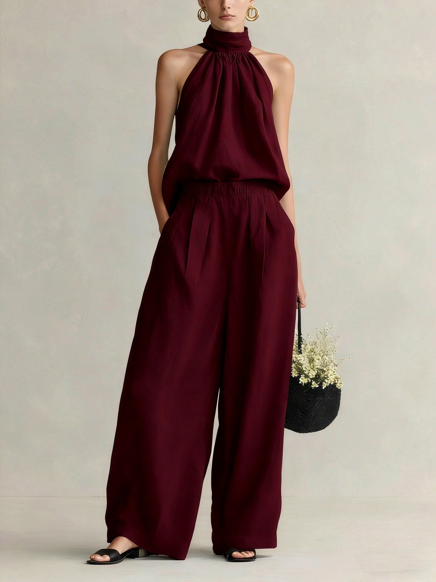 Athena - Women's Halter Neck Wide Leg Matching Set 5
