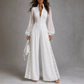 Aubrielle - Women's Sheer Sleeve Wide-Leg Jumpsuit 1