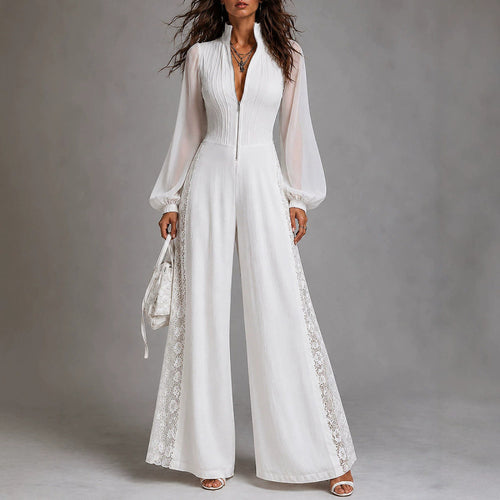 Aubrielle - Women's Sheer Sleeve Wide-Leg Jumpsuit 1