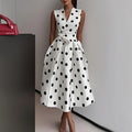 Audrina - Women's Polka Dot Wrap Midi Dress with Waist Tie 1