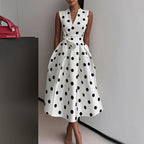 Audrina - Women's Polka Dot Wrap Midi Dress with Waist Tie 1