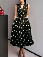 Audrina - Women's Polka Dot Wrap Midi Dress with Waist Tie 2