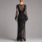 Augusta - Women's Lace V-Neck Ruched High-Slit Maxi Dress 2