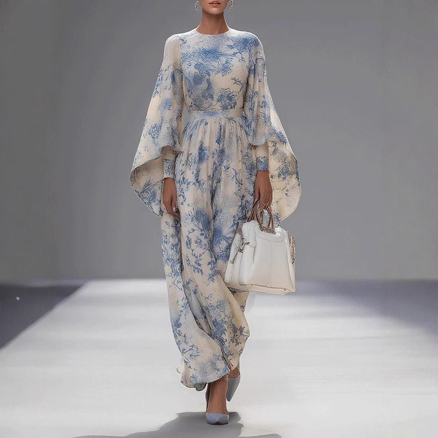 Aurelia - Women's Floral Cape Sleeve Maxi Dress 1
