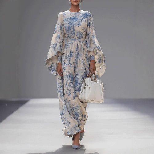 Aurelia - Women's Floral Cape Sleeve Maxi Dress 1