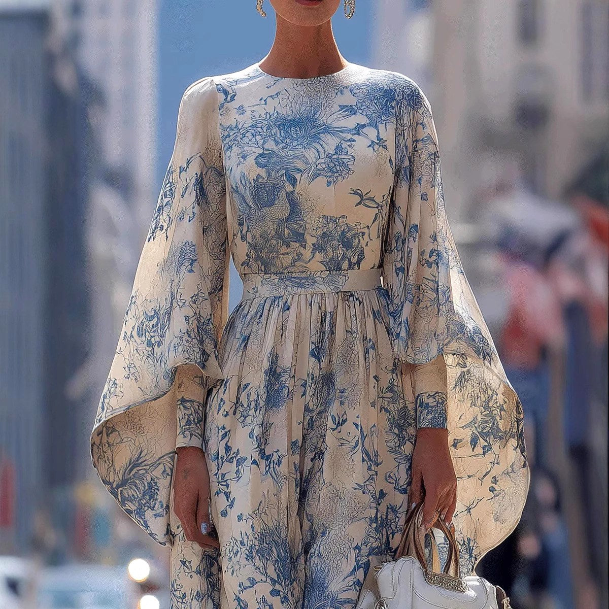 Aurelia - Women's Floral Cape Sleeve Maxi Dress 2