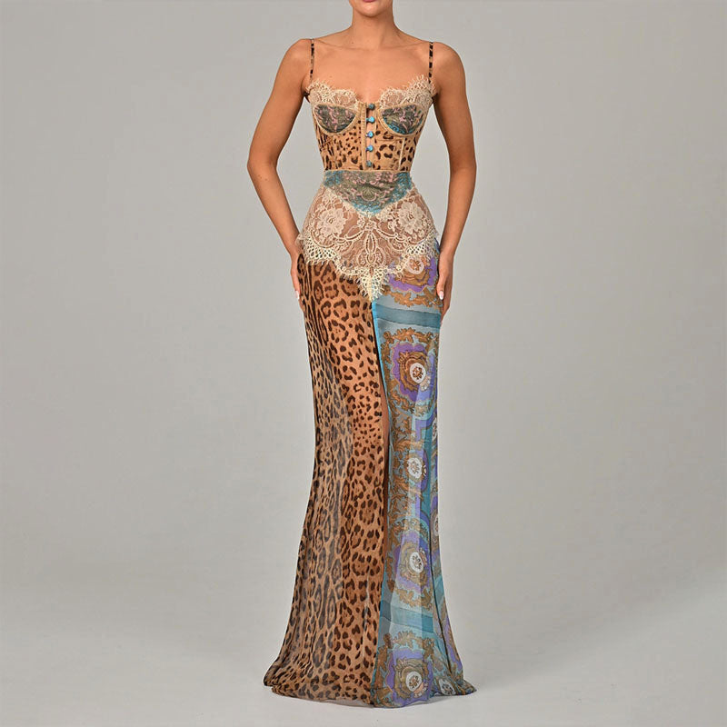 Avery - Women's Lace-Bodice High-Slit Maxi Dress