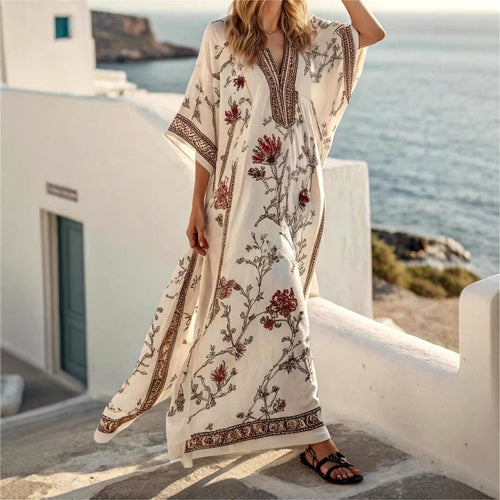 Aya - Women's Floral V-Neck Batwing Boho Maxi Dress 1