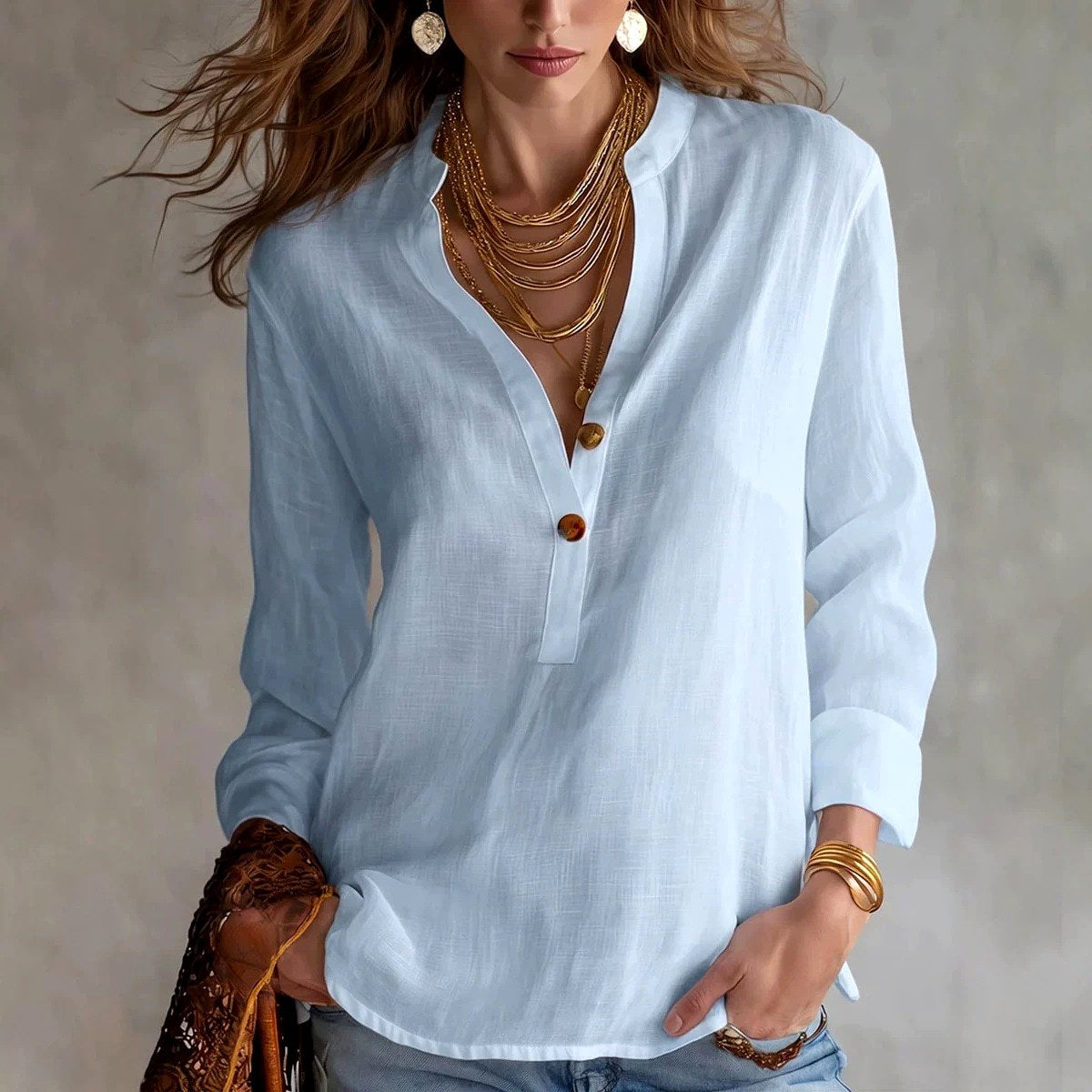 Bailey - Women's Button Henley Long Sleeve Blouse 2
