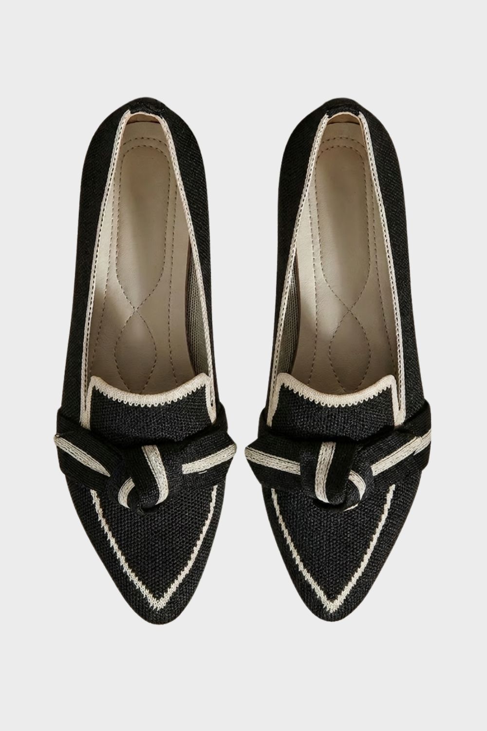Beatrice - Women's Pointed-Toe Knit Loafers with Bow Detail