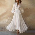 Beatrice - Women's V-Neck Puff-Sleeve Chiffon Maxi Dress
