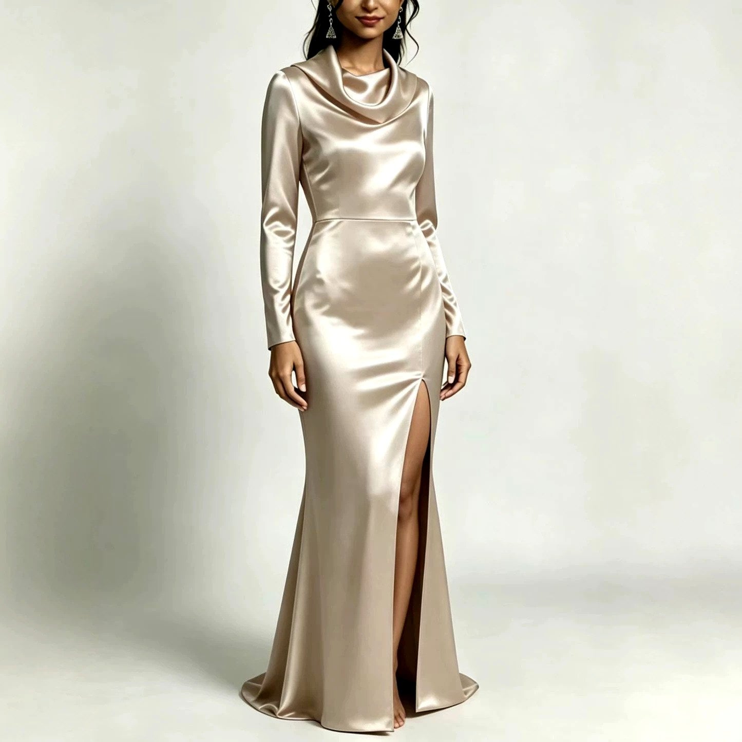 Beatrice - Women's Satin Cowl Neck Maxi Dress 1