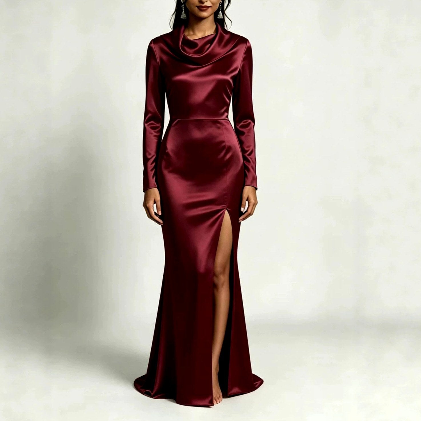 Beatrice - Women's Satin Cowl Neck Maxi Dress 4