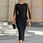 Bess - Women's Split Sleeve Bodycon Midi Dress 1