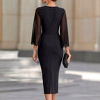 Bess - Women's Split Sleeve Bodycon Midi Dress 2