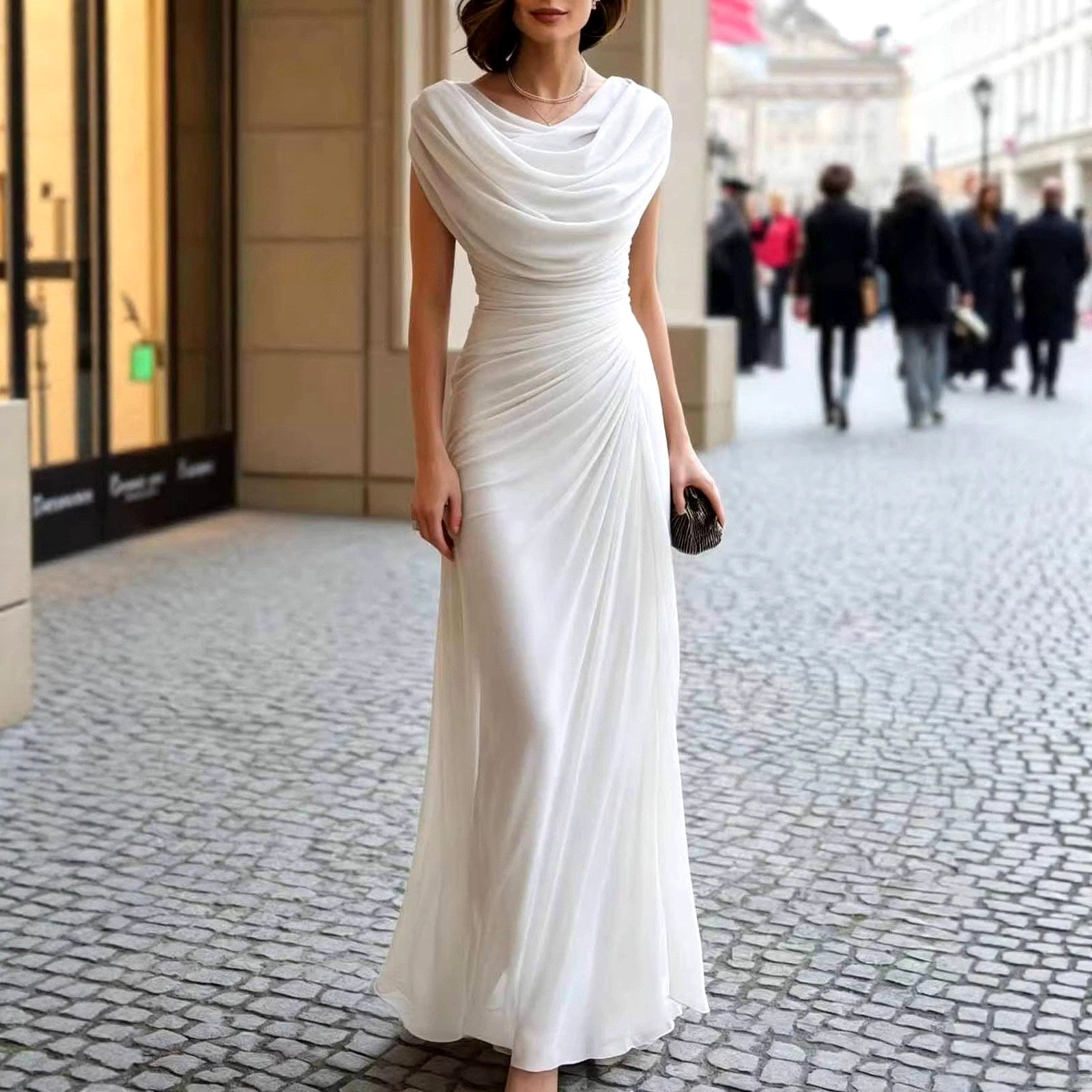 Bettina - Women's Cowl Neck Pleated Formal Maxi Dress 2