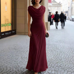 Bettina - Women's Cowl Neck Pleated Formal Maxi Dress 4