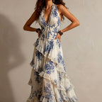 Bettina - Women's Floral Deep V-Neck Tiered Maxi Dress 3