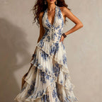 Bettina - Women's Floral Deep V-Neck Tiered Maxi Dress 5