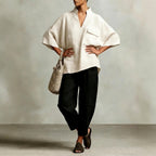 Bettina - Women's Linen Mandarin Collar Oversized Shirt 1