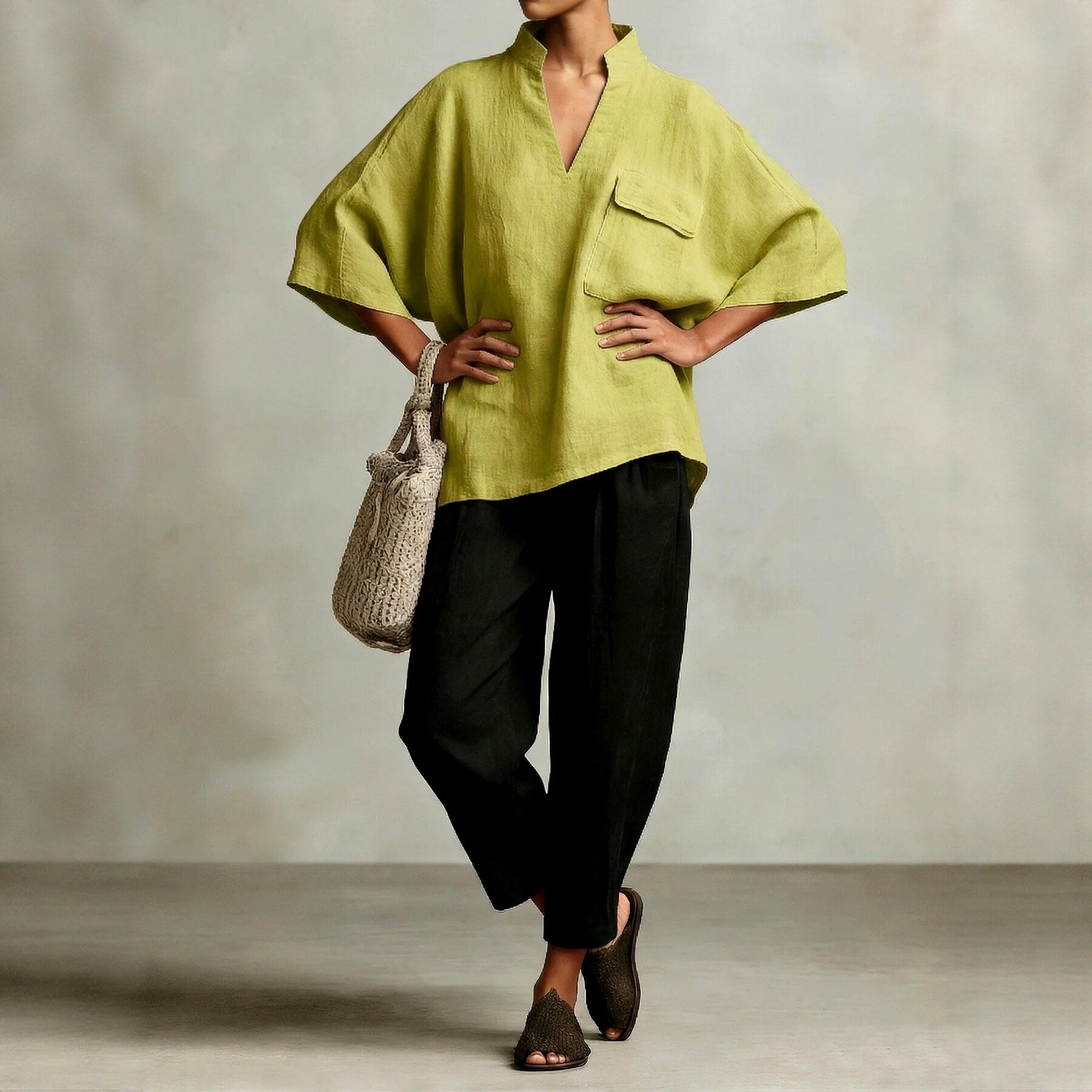Bettina - Women's Linen Mandarin Collar Oversized Shirt 3