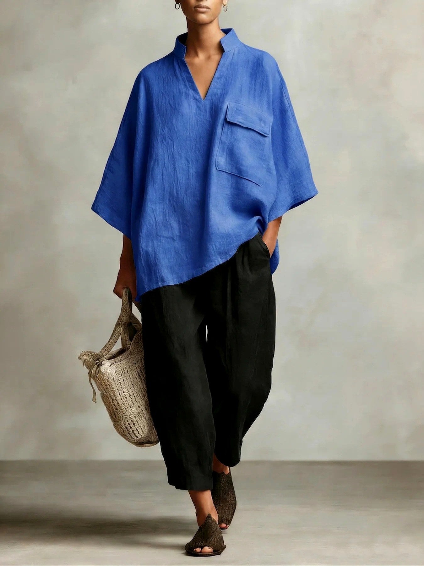 Bettina - Women's Linen Mandarin Collar Oversized Shirt 4