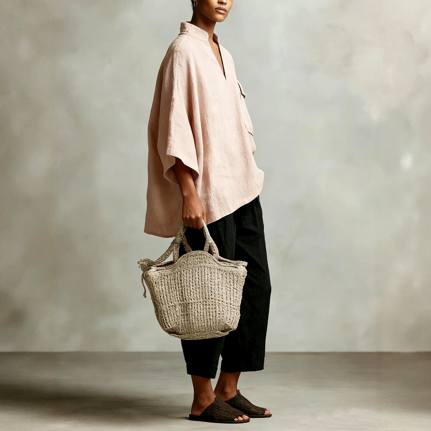 Bettina - Women's Linen Mandarin Collar Oversized Shirt 5