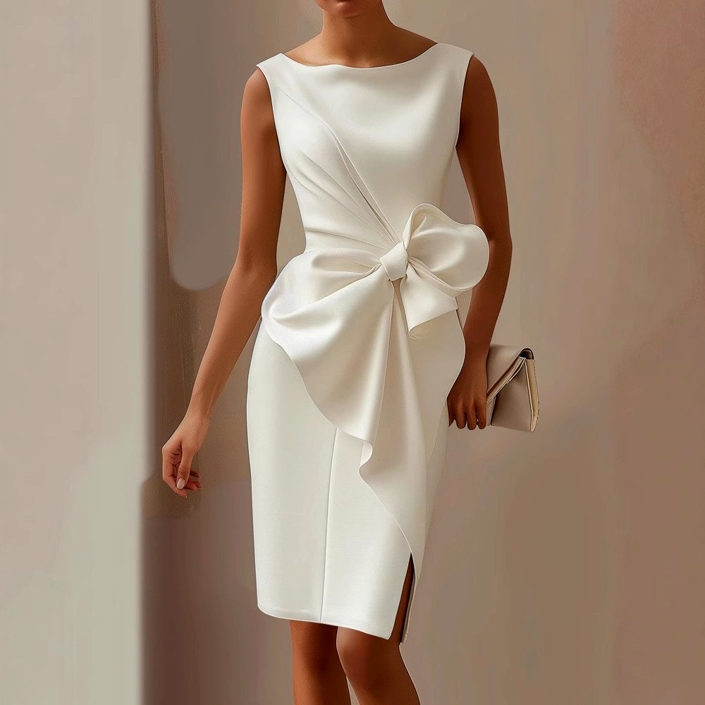 Bianca - Women's Draped Bow Waist Sleeveless Dress 2