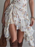 Blaire - Women's Floral V-Neck Asymmetrical Mini Dress