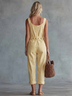 Blaire - Women's Square-Neck Front-Zip Denim Jumpsuit