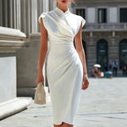 Blaire - Women's High Neck Ruched Midi Dress 1