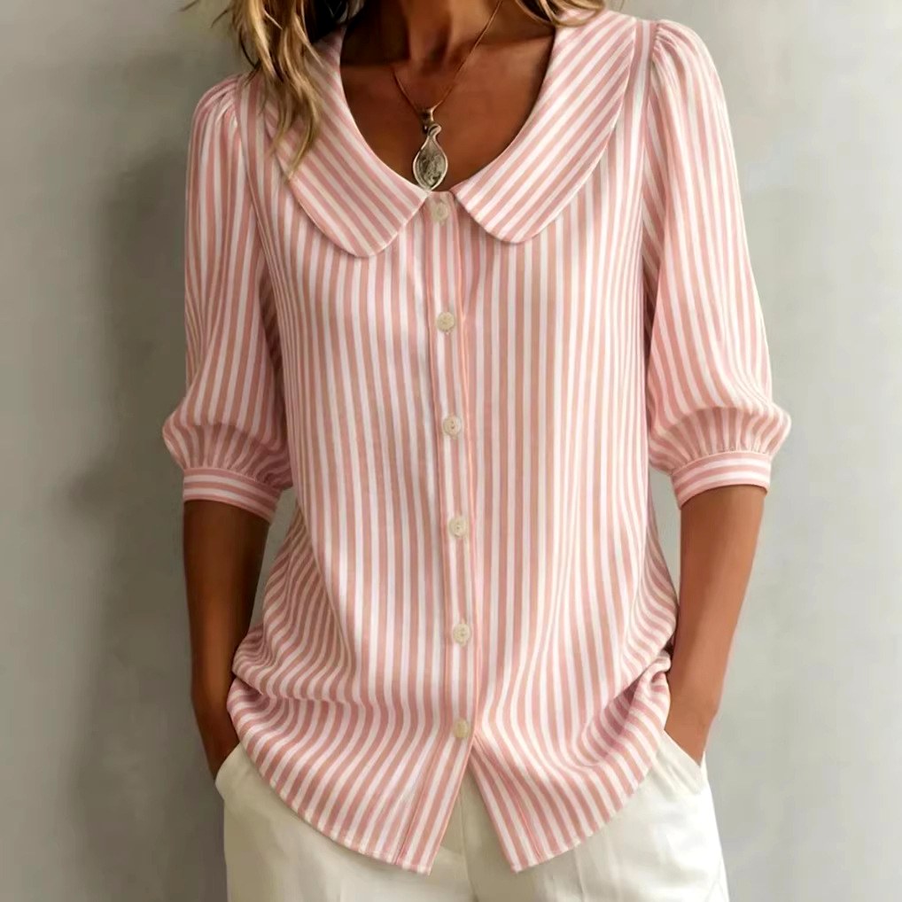 Blaire - Women's Striped Button-Down Blouse with Peter Pan Collar 2