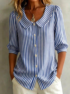 Blaire - Women's Striped Button-Down Blouse with Peter Pan Collar 3