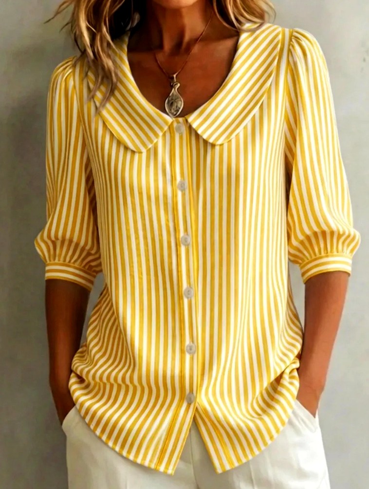 Blaire - Women's Striped Button-Down Blouse with Peter Pan Collar 4
