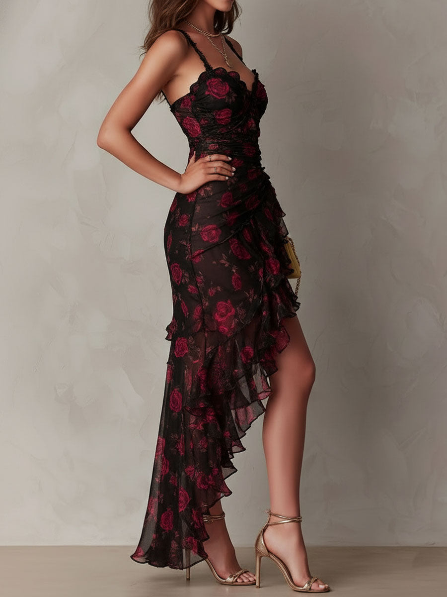 Briella - Women's Floral Sweetheart Ruched Hi-Low Dress