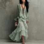 Bronte - Women's V-Neck Tiered Boho Maxi Dress 1
