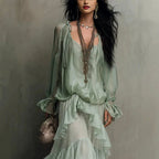 Bronte - Women's V-Neck Tiered Boho Maxi Dress 3