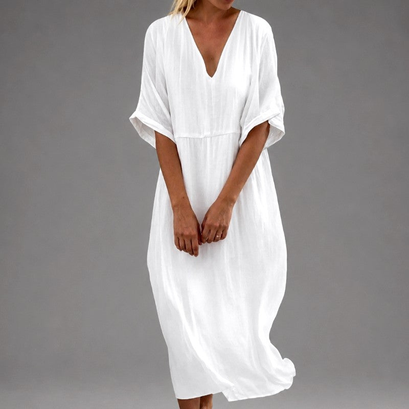 Brooke - Women's Relaxed V-Neck Midi Dress 1
