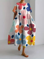 Cali - Women's Floral A-Line Midi Dress with Flutter Sleeves