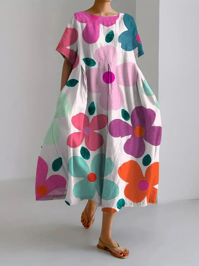 Cali - Women's Floral A-Line Midi Dress with Flutter Sleeves
