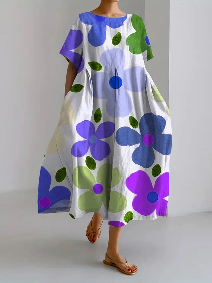 Cali - Women's Floral A-Line Midi Dress with Flutter Sleeves