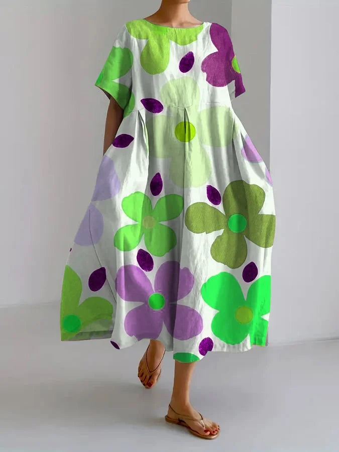 Cali - Women's Floral A-Line Midi Dress with Flutter Sleeves