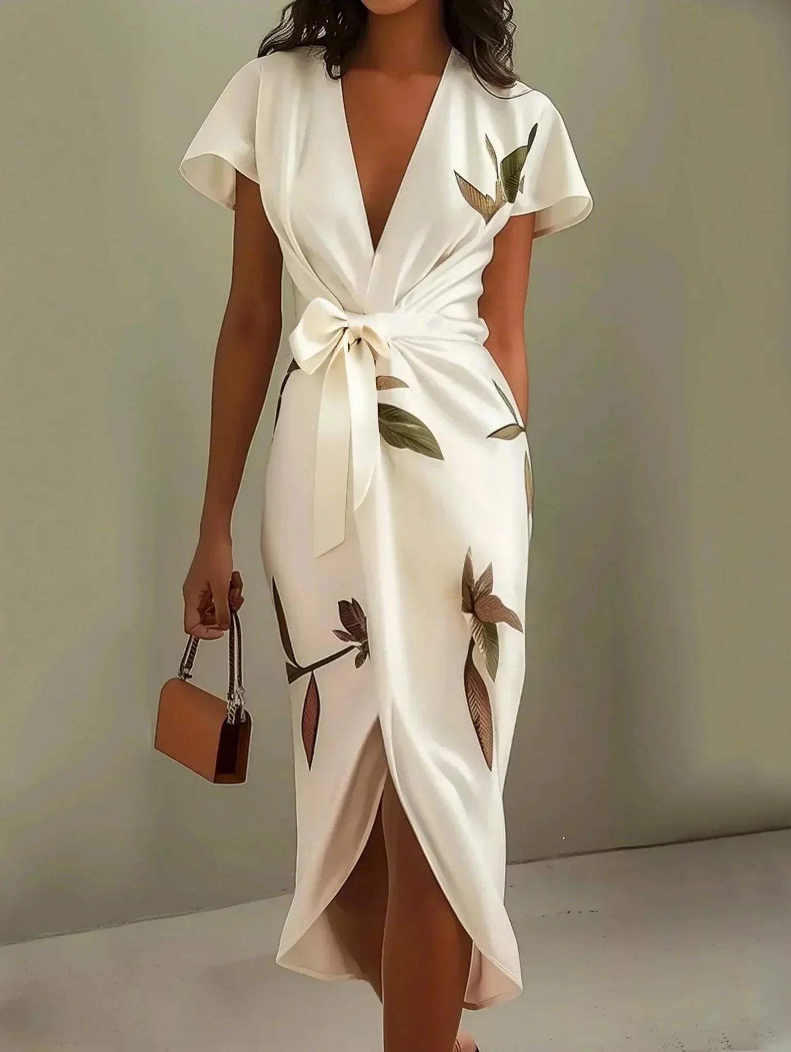 Carla - Women's Leaf-Print Wrap Midi Dress