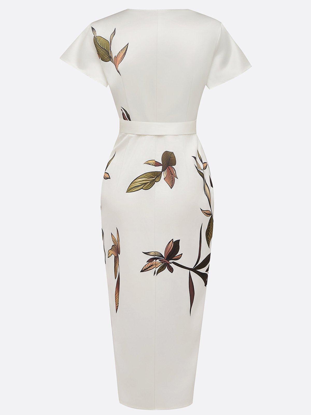 Carla - Women's Leaf-Print Wrap Midi Dress
