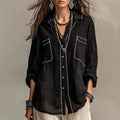 Carmel - Women's Boho Relaxed Long Sleeve Button-Front Shirt 1