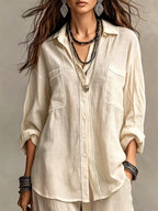 Carmel - Women's Boho Relaxed Long Sleeve Button-Front Shirt 2
